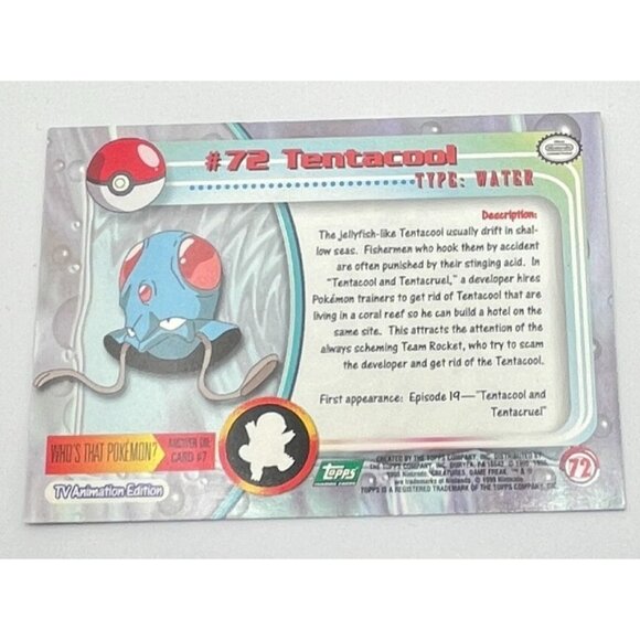 Tentacool Pokemon Card Topps #72 TV Animation Edition Series Green Logo - Picture 2 of 5